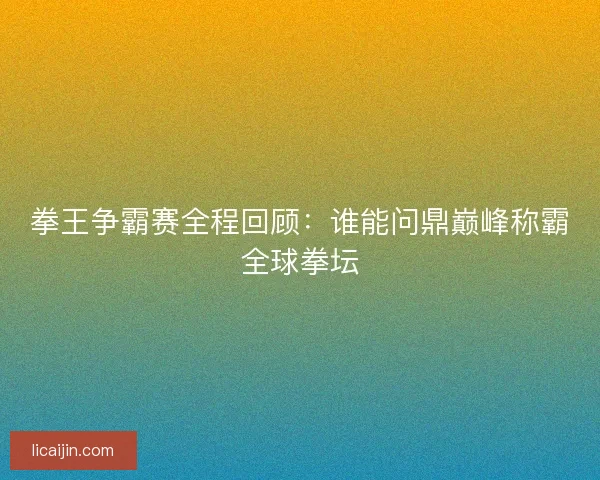 拳王争霸赛全程回顾：谁能问鼎巅峰称霸全球拳坛
